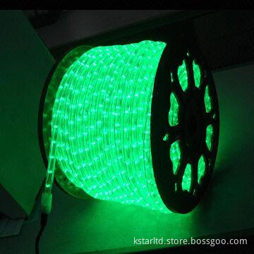 Green LED Rope Light, 2 Wires with 36 LEDs/Meter, 13mm Diameter, Waterproof for Outdoor Use